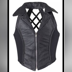 Vance Leathers 90's Black Leather Biker Babe Vest XXL
